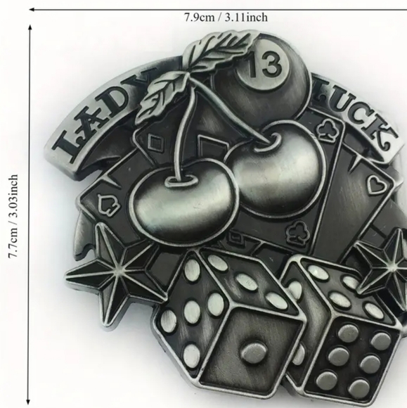 New lady luck casino dice and cards belt Buckle - Picture 2 of 4
